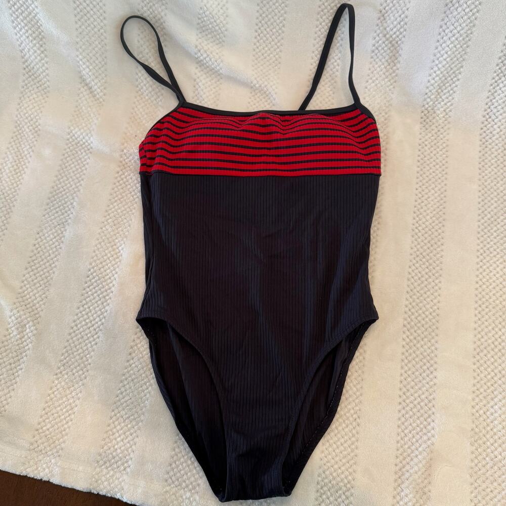 vintage collection by cherokee stripe one piece swimsuit bathing suit size 8
